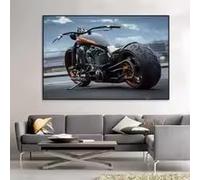 BMGKYAGL Tableau sur toile représentant une moto stylée, inspiré du rêve du chevalier, avec une locomotive lourde. Décoration idéale pour une chambre de garçon (70 x 120 cm, cadre intérieur).