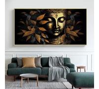 BMGKYAGL Tableau sur toile représentant une statue de Bouddha à la feuille d'or noir, grand Bouddha, croyances religieuses, affiche, décoration (55 x 110 cm/cadre intérieur)