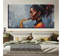 BMGKYAGL Toile murale représentant un saxophoniste, peinture abstraite à la main représentant un jazz, tapisserie, affiches de mode, décoration murale, cadre 50 x 100 cm