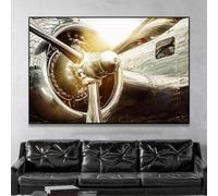 BMGKYAGL Toile murale vintage avec turbine d'avion - Poster photo noir et blanc - Impression d'aviation moderne pour décoration de salon - 50 x 70 cm - Sans cadre