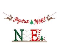 BMGRKYQX Bannière Joyeux Noël et Ornement Noël en Bois, Joyeux Noël Guirlande Merry Christmas Banderole Suspendu Décoration pour Maison Extérieur Fête