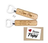 BMGRKYQX Cadeau Papy Décapsuleur Super Papy Ouvre-bouteilles en Bois et Carte de Vœux Cadeau Grands Pères Accessoire Homme pour Fête Noël Anniversaire Thanksgiving
