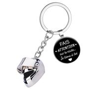 BMGRKYQX Porte-clés Voiture Moto avec Casque Porte Clef Pendentif Personnalisé avec Fais attention sur la route Cadeau pour Homme Femme Ami