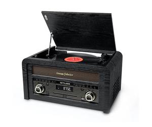 Bmi Platine Vinyle Muse MT-115W, Micro-Chaîne Radio FM avec 30 Stations préréglées, Stéréo 33/45/78 Tours, CD, Puissance 20W