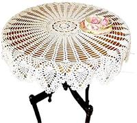 BMIDOT Napperons ronds en coton blanc vintage fait à la main en crochet, Protège Table (120 x 120 cm)