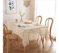 BMIDRUT Nappe rectangulaire en coton beige avec napperon en dentelle, vintage, crochetée, décoration de table pour mariage, maison, fête, 140 x 220 cm
