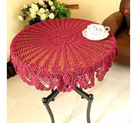 BMIDRUT Napperons ronds en dentelle au crochet - Style vintage - 90 cm - Rouge - Fait à la main - Pour mariage, maison, fête - Rouge