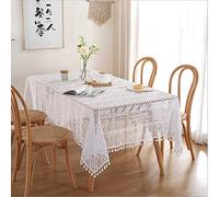 BMIDRUT Nappes en coton blanc au crochet napperons en dentelle vintage rectangulaire au crochet nappe décoration de table mariage maison fête 140 x 180 cm