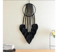 BMIDRUT Tapisserie macramé en coton tissé à la main avec pampilles en plumes - Décoration artisanale pour chambre à coucher, salon, appartement (noir)