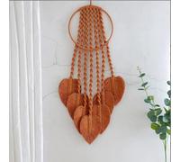 BMIDRUT Tapisserie macramé en coton tissé à la main avec pampilles en plumes pour loisirs créatifs, décoration pour chambre à coucher, salon, appartement (orange)
