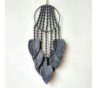 BMIDRUT Tapisserie macramé en coton tissé à la main avec pompons en plumes pour loisirs créatifs, décoration pour chambre à coucher, salon, appartement (gris)