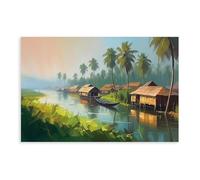BMIQWAHG Impression sur toile de paysage du Kerala - Décoration murale pour salon, chambre à coucher - 60 x 90 cm