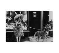 BMIQWAHG Poster imprimé léopard sur une laisse sur toile pour décoration murale de salon, chambre à coucher (30 x 45 cm)