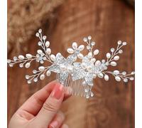 Bmirth Peigne à cheveux avec perles et strass pour mariée - Accessoire de cheveux - Motif floral
