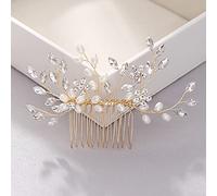 Bmirth Peigne à cheveux de mariage en forme de fleur argentée avec perles de cristal pour femme et fille (D)