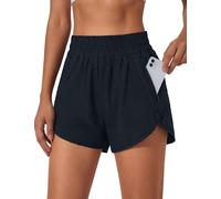 BMJL Short de Course à Pied pour Femme, Taille Haute élastique, avec Poches | Doublure intégrée, taille élastique épaisse, côté divisé, tissu confortable, poche zippée, dos plus long, entraînement
