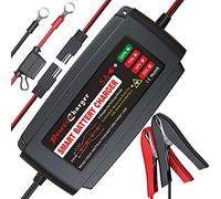 BMK Chargeur de batterie intelligent portable 12 V 5 A avec anneaux crocodiles détachables pour voiture, bateau, tondeuse à gazon, batterie au plomb scellée scellée