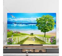 BMKGODN Couverture De Protection D'écran TV, Anti-poussière D'impression Plage Bord Mer imperméable Tissu Poussière for L'écran Incurvé Bureau Fixé Au Mur, Couleur: B(B,80in(188x110cm))