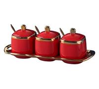 BMKGODN pot à épices, Ensemble de récipients à condiments en céramique, boîte d'assaisonnement avec couvercle cuillère et plateau, bouteille d'épices, cuisine(Rosso)