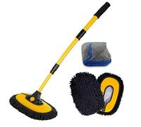 BMLEI Brosse de Lavage de Voiture avec Long Manche, Serviettes en Microfibre kit de Lavage de Voiture, Gant de Lavage de Voiture avec 2 têtes de Rechange, kit de Nettoyage pour Voiture et Camion