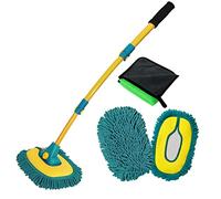 BMLEI Brosse de lavage de voiture avec long manche, serviettes en microfibre, kit de nettoyage de voiture, gant de lavage de voiture avec 2 têtes de rechange, kit de nettoyage pour voitures et camions