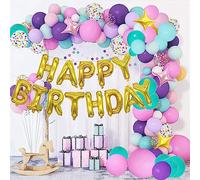 BMLFOH Décorations d'anniversaire et fournitures de bannière - Kit d'arche de 138 ballons et bannière dorée « Happy Birthday » de 40,6 cm pour fête d'anniversaire à thème de garçon ou fille