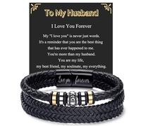 BMMYE Bracelets en cuir - Cadeau pour fils, mari, papa, frère - Bracelets en cuir durable avec fermoir - Cadeau idéal pour la fête des pères, Noël, la Saint-Valentin, 21cm, Cuir Acier inoxydable, Pas