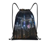 bmnaswt Aerial Night Of View Hong Kong Sac à dos pliable avec cordon de serrage pour la plage, la randonnée, la gym et les courses quotidiennes, Noir , S, Sac à dos de voyage