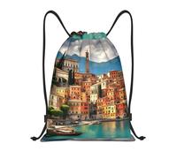 bmnaswt Beau sac à dos de sport pliable avec cordon de serrage imprimé italien, pour la plage, la randonnée, la gym et les courses quotidiennes, Noir , M, Sac à dos de voyage