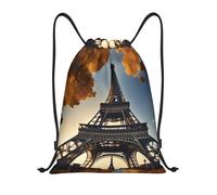 bmnaswt Beau sac à dos pliable avec cordon de serrage imprimé Tour Eiffel Paris pour la plage, la randonnée, la gym et les courses quotidiennes, Noir , M, Sac à dos de voyage