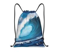 bmnaswt Big Ocean Wave Sac à dos pliable avec cordon de serrage imprimé HD pour la plage, la randonnée, la gym et les courses quotidiennes, Noir , M, Sac à dos de voyage
