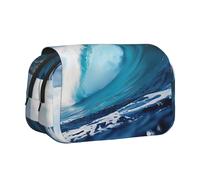 bmnaswt Big Ocean Wave Trousse à stylos double clapet en tissu Oxford avec poches à fermeture éclair