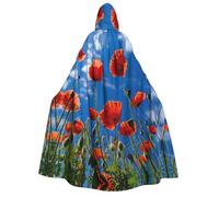 bmnaswt Cape à capuche imprimée coquelicots sur ciel bleu pour adulte, idéale pour cosplay, fêtes et plus encore