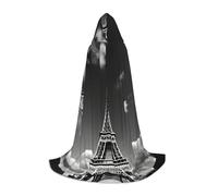bmnaswt Cape à capuche imprimée Tour Eiffel et nuage de Paris, rehaussez votre look festif, grande capuche et nœud papillon, pour Halloween/Cosplay