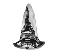 bmnaswt Cape à capuche noire imprimée Tour Eiffel de Paris, rehaussez votre look festif, grande capuche et nœud papillon, pour Halloween/cosplay