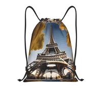 bmnaswt Cityscape Paris Tour Eiffel Sac à cordon de serrage pliable pour la plage, la randonnée, la gym et les courses quotidiennes, Noir , M, Sac à dos de voyage
