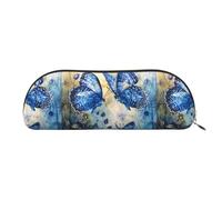 bmnaswt Pochette de rangement à imprimé papillons bleus, pochette à fermeture éclair en croix, élégante trousse de papeterie portable pour maquillage, doré, One Size, Valise