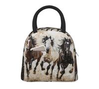 bmnaswt Sac à déjeuner isotherme avec poche avant et fermeture éclair Motif chevaux
