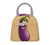 bmnaswt Sac à déjeuner isotherme avec poche avant, motif aubergine de dessin animé, avec fermeture éclair