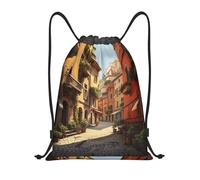 bmnaswt Sac à dos de sport pliable avec cordon de serrage imprimé italien pour la plage, la randonnée, la gym et les courses quotidiennes, Noir , M, Sac à dos de voyage