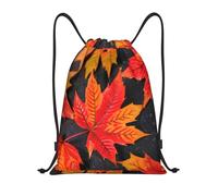 bmnaswt Sac à dos pliable avec cordon de serrage imprimé feuilles rouges d'automne pour la plage, la randonnée, la gym et les courses quotidiennes, Noir , M, Sac à dos de voyage