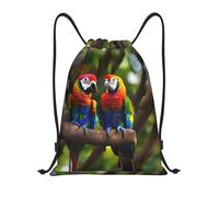 bmnaswt Sac à dos pliable avec cordon de serrage imprimé perroquets colorés sur arbre pour la plage, la randonnée, la gym et les courses quotidiennes, Noir , M, Sac à dos de voyage