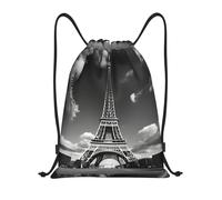 bmnaswt Sac à dos pliable avec cordon de serrage imprimé Tour Eiffel et nuage de Paris pour la plage, la randonnée, la gym et les courses quotidiennes, Noir , S, Sac à dos de voyage