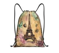 bmnaswt Sac à dos pliable avec cordon de serrage imprimé Tour Eiffel Paris pour la plage, la randonnée, la gym et les courses quotidiennes, Noir , S, Sac à dos de voyage