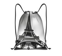 bmnaswt Sac à dos pliable avec cordon de serrage Motif Tour Eiffel de Paris Noir, Noir , S, Sac à dos de voyage