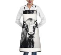 bmnaswt Tablier de cuisine en polyester imprimé vache en noir et blanc avec poche, tablier de cuisine pour cuisine, restaurant, artisanat