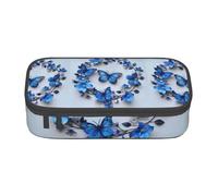bmnaswt Trousse à crayons de grande capacité avec fermeture éclair et poche en maille et emplacements pour stylos Motif papillons bleus
