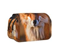 bmnaswt Trousse à stylos double coquillage imprimé renard, pochette en tissu Oxford avec poches zippées, cadeau idéal