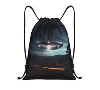 bmnaswt Ufo At Night Sac à dos pliable avec cordon de serrage pour la plage, la randonnée, la gym et les courses quotidiennes, Noir , M, Sac à dos de voyage
