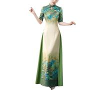BMOZRM Cheongsam Traditionnel Robe Vietnamienne Ao Dai pour Femme Tempérament Style National Robes Chinoises pour Tenue Quotidienne (Color : Vert, Size : M)